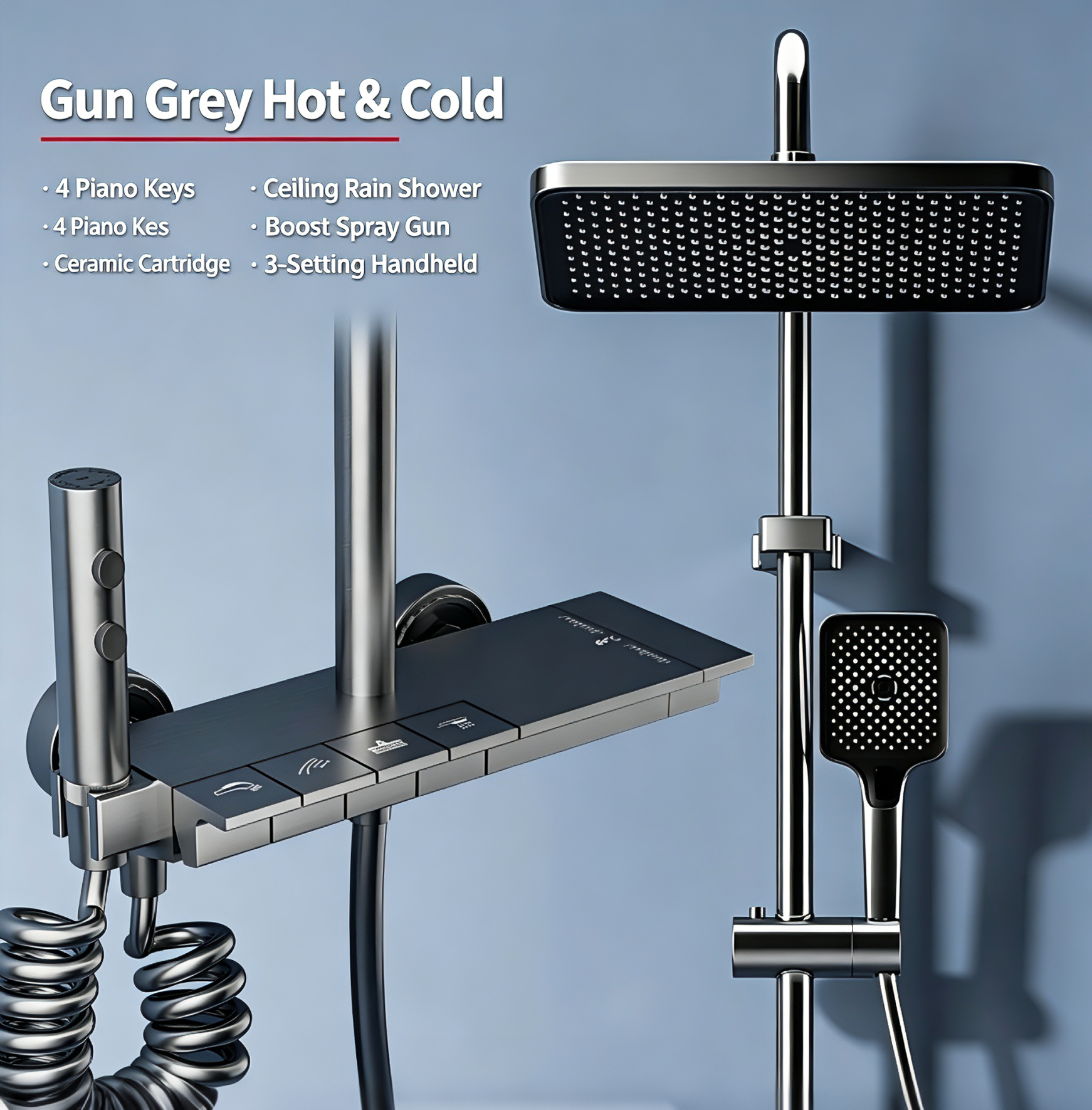 Shower set 828-1 Gun Grey Hot & Cold Model